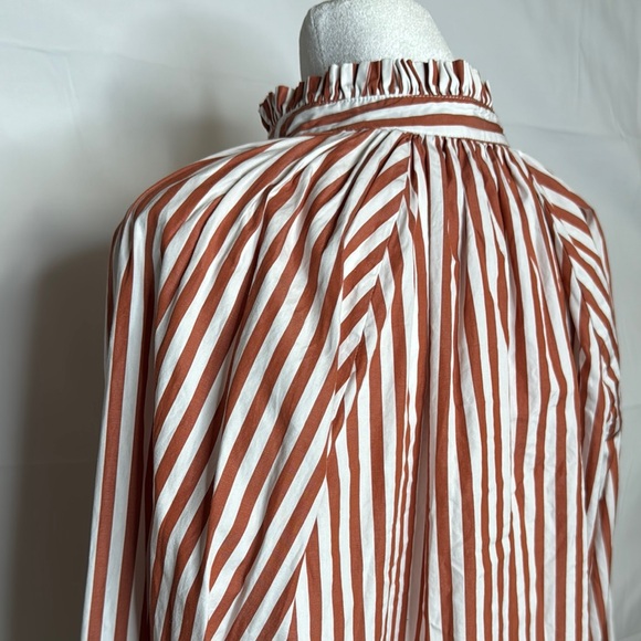 Striped Mandarin Collar Burnt Red and White Blouse by Harshman of L.A. Size XS - Picture 5 of 8